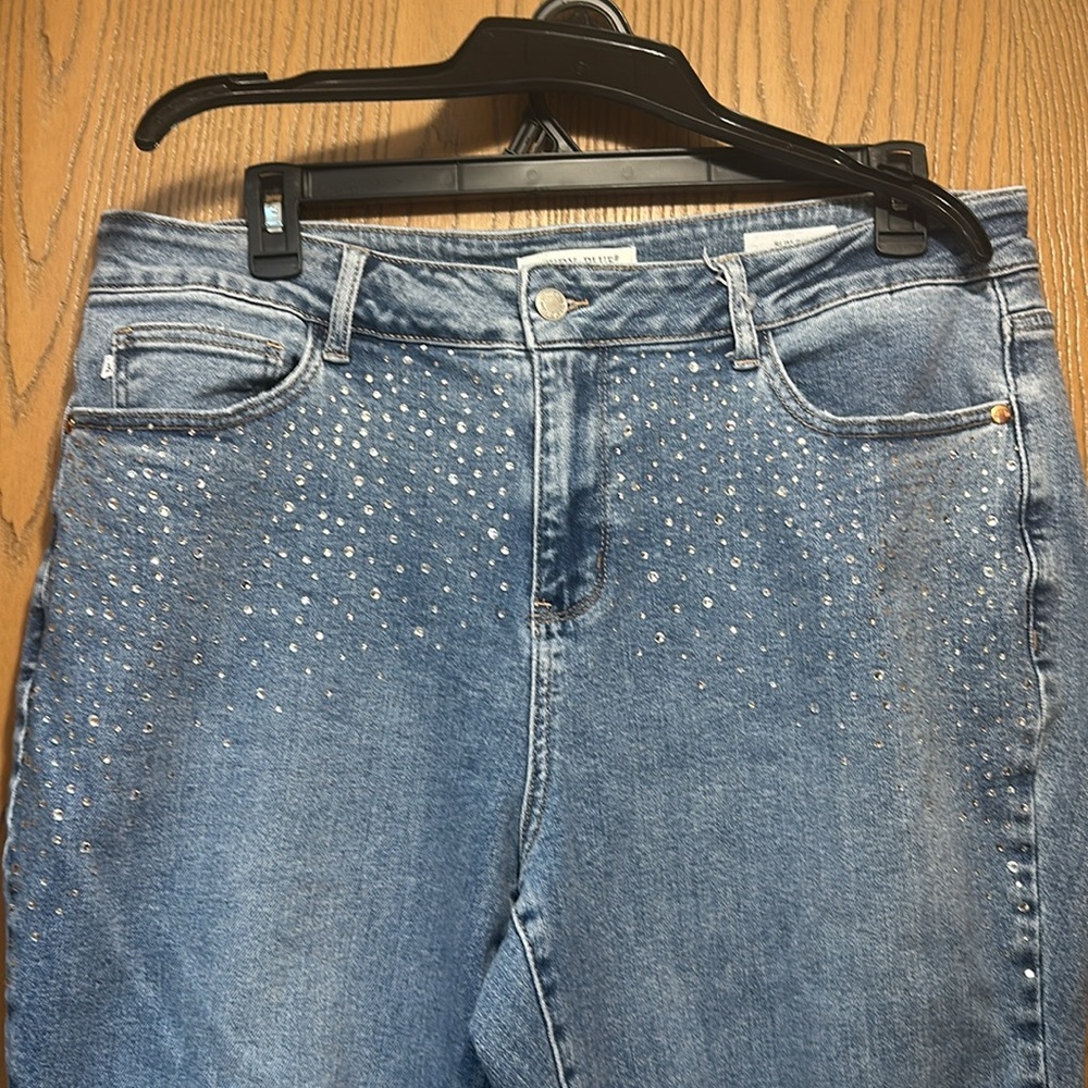Judy Blue Jeans Womens 20W Blue Denim & Diamonds Rhinestone Slim Fit - Picture 2 of 9